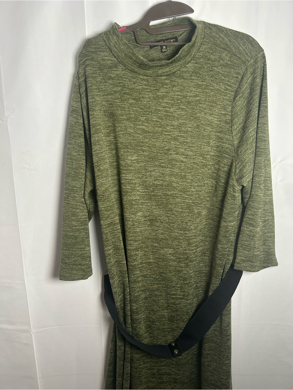 Always Indigo Olive Green Midi Dress with Belt